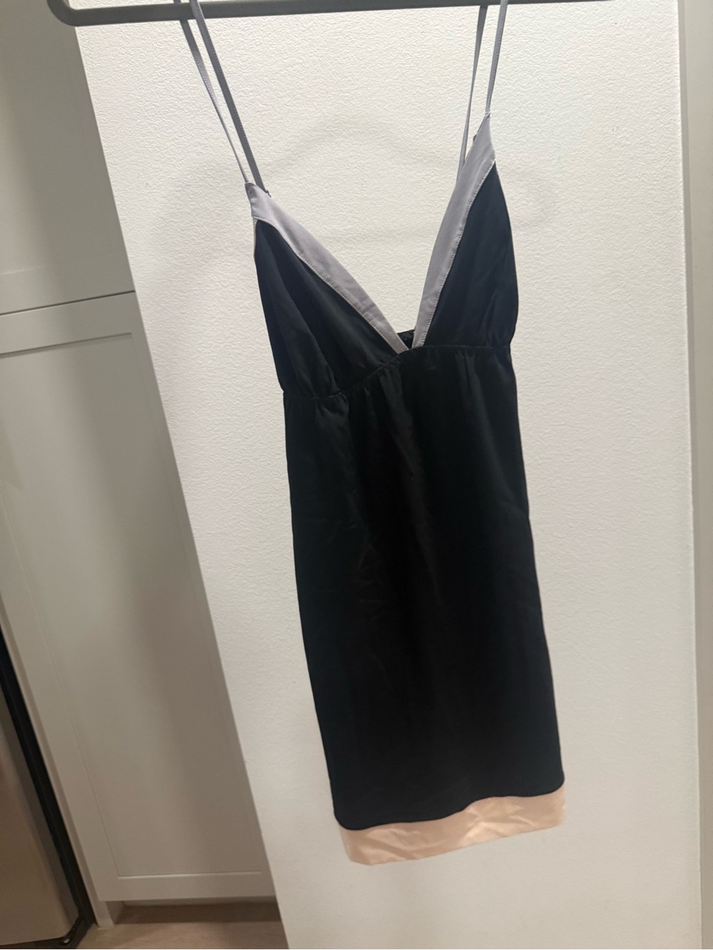 Victoria's Secret Black Chemise with Cream Hem and Light Gray Trim